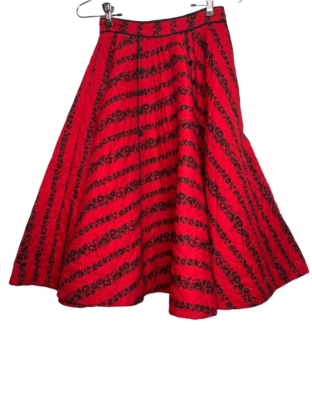 Vintage 50s Size Small Quilted Circle Skirt Red Black Rockabilly Ilene Ricky